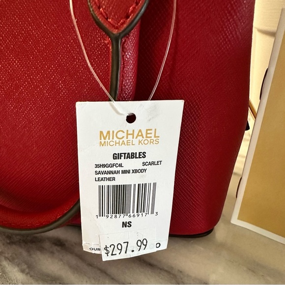 NWT Michael Kors Mini Red Scarlet Savannah Saffiano LeatherTop Double Handle Bag - Picture 5 of 16